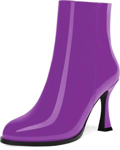 Женские милые лакированные ботильоны WAYDERNS с круглыми носками, на высокой шпильке 3,3 дюйма для свиданий, Purple