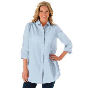 Женщина в женской идеальной рубашке с рукавом три четверти больших размеров Woman Within, цвет French Blue Stripe