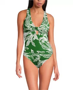 Женский купальник Shine, состоящий из топа-танкини в рубчик и плавок с высокой талией Lands' End, зеленый