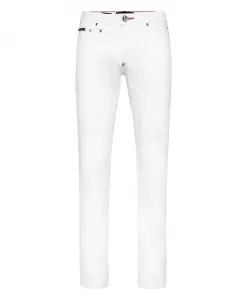 Джинсовые брюки прямого кроя с черепами Philipp Plein, белый