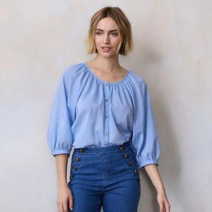 Женская блуза с рукавом реглан на пуговицах в народном стиле Lc Lauren Conrad, цвет hepatica blue