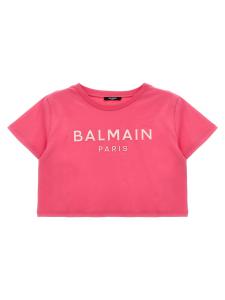 Футболка с тисненым логотипом Balmain Kids, фуксия