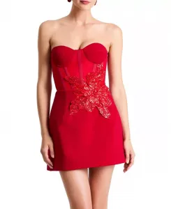 Мини-Платье Trisha с 3D цветочной аппликацией, без бретелей, в стиле бюстье. Helsi, красный