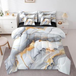 Erosebridal Серый белый мраморный комплект постельного белья с золотой металлической текстурой, современный абстрактный узор, Grey Golden