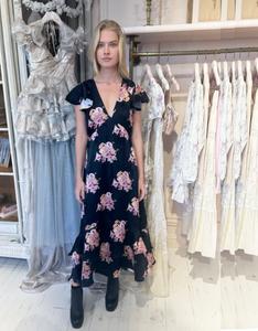 LoveShackFancy Женское платье-миди Elowen Black Pearl Flora Satin Jacquard