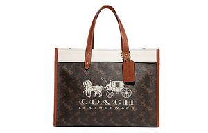 Сумка через плечо из кожи Field Cow, наплечная сумка, дамская сумка Tubas темно-коричневая и белая COACH