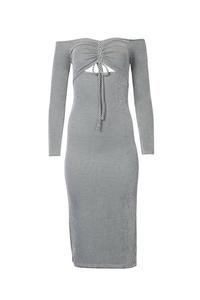 Платье миди с открытыми плечами и вырезами в пыльно-шалфейном оттенке ENDLESS BLU., Dusty Sage