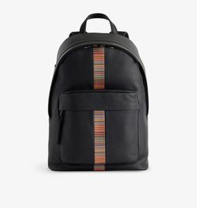 Рюкзак из зернистой кожи с фирменными полосками Paul Smith, черный