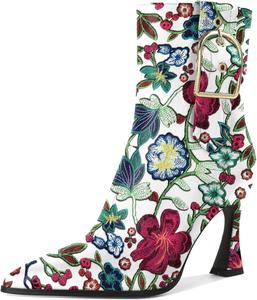 Женские ботильоны на высоком каблуке-стилет с боковой молнией, с острым носком, для работы и официальных мероприятий, стильные модные ботильоны на каблуке 3,5 дюйма Younton, Matte Floral Embroidered