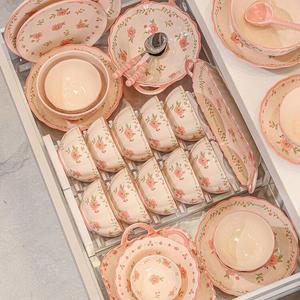 Ceramics Набор тарелок и мисок для дома, новая коллекция 2025, керамический сервиз с подглазурной росписью на 8 персон, 36 предметов, Peach Blossom Destiny