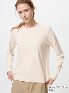 Гладкая эластичная хлопковая футболка с длинным рукавом Uniqlo, 30 natural