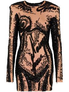 Balmain платье мини с вышивкой, нейтральный цвет
