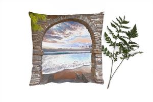 MuchoWow Декоративная подушка Диванная подушка Декоративная подушка для гостиной 60 x 60 см Вечер - Море - Пляж - Вид - Чехол на подушку - Хлопчатобумажная ткань - Декоративные наволочки