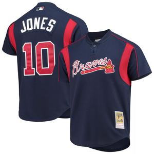 Мужской темно-синий джерси Mitchell & Ness Chipper Jones Atlanta Braves Cooperstown Collection из сетчатого ватина для тренировок