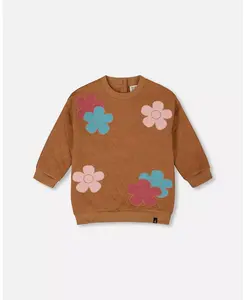 Стеганая туника цвета мокко с цветами для больших девочек Deux par Deux, коричневый