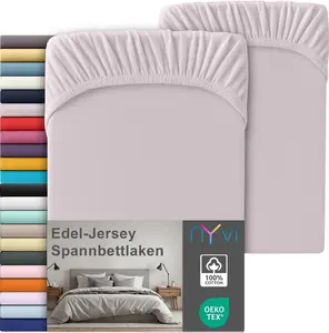 Простыня на резинке из высококачественного джерси для матрасов глубиной до 25 см - 100% суперчесаный хлопок, 140 г/м², на резинке по всему периметру, цвет: платина, размер: 90-100 х 200 см (комплект из 2 шт.) NYVI