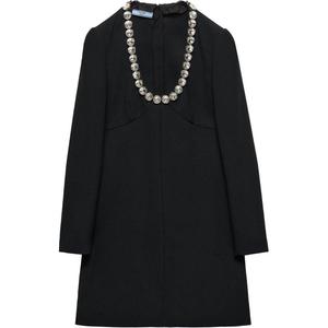 Платье с отделкой из стеклянных кристаллов PRADA, черный