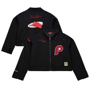 Женская черная куртка-бомбер philadelphia phillies mechanic с молнией Mitchell & Ness