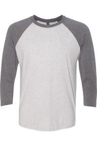 Футболка унисекс Triblend с рукавами реглан три четверти Next Level, цвет premium heather sleeves/ heather white body