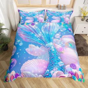 Erosebridal Комплект постельного белья Dreamy Purple Mermaid с декоративными элементами в морской тематике и радужным дизайном, Multi 32