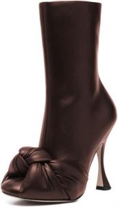 Miss Left женские модные сапоги средней длины до икры, закрытый закругленный носок, высокий каблук, гладкая боковая молния, короткие ботильоны с узлами, модная обувь для осени и зимы, размер 4-16 US, Brown