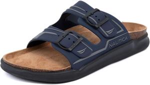 Мужские сандалии Nautica - повседневные шлепанцы с 2 регулируемыми пряжками и пробковой стелькой для максимального комфорта и стиля (обычная/широкая посадка, большой размер), Navy Charcoal