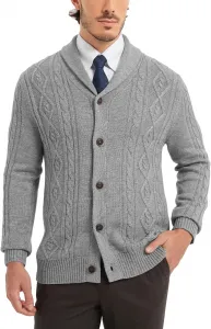 Мужской кардиган Kallspin из шерстяной смеси с косой вязкой и воротником-шалью