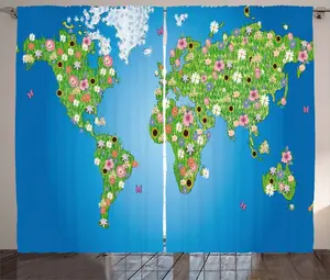 Шторы ABAKUHAUS Rustic Curtain Card, узор "Маргаритки-Лилии-Трава", присборенная ленточная штора для спальни с петлями и крючками, 280 x 225 см, цвет лаймово-зеленый с синим оттенком Abakuhaus