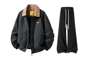 Повседневный спортивный костюм Unisex с лацканами, утолщенный и с флисовой подкладкой Jeep, черный+черный серый fleece-lined jeans