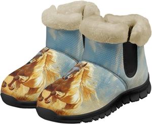 Женские ботильоны и полусапожки Highland Cow зимние теплые пушистые снежные ботинки повседневная обувь босиком размеры 36-41 Pointodoor, Horse Printed