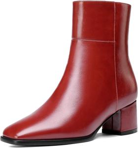 Женские ботильоны Eldof с низким блочным каблуком, квадратным носком и массивным каблуком, короткие ботинки с боковой молнией, каблуки Челси, Matte Red
