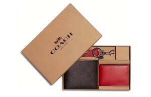 Кошелек для карт из кожи коровы мужской коричневый/красный COACH