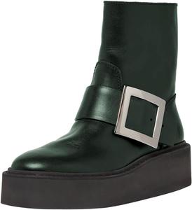 Женские ботильоны на платформе с круглым носком, квадратной пряжкой, на клиновидном каблуке, слипоны, стильные повседневные короткие ботинки, размеры 4-16 US Wansseny, Dark Green