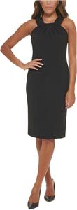 Calvin Klein Плиссированное платье-футляр с воротником-халтер Scuba Crepe, Black