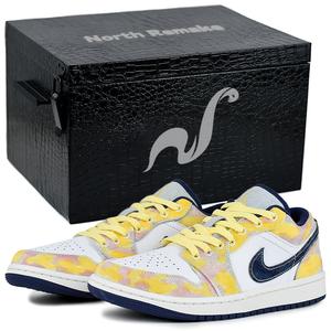 Jordan Кроссовки Air 1 износостойкие и легкие мужские бело-желтые низкие винтажные баскетбольные летние с подарочной коробкой, цвет Summer Letter-Gift Box 5