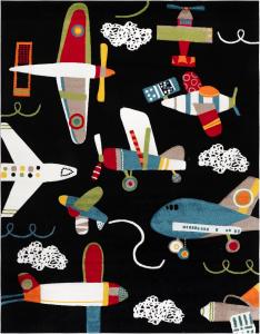 Ковер SAFAVIEH, 275 x 366 см, Carousel Kids Collection, Black & Ivory, дизайн с самолетами, без линьки и простой в уходе, идеален для помещений с высокой проходимостью для мальчиков и девочек в игровой комнате, детской, спальне (CRK167Z)