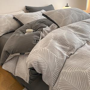 Jie Liya Комплект постельного белья из 4 предметов (простыня на резинке 180 см, пододеяльник 200х230 см), жаккард, начес, хлопок Синьцзян, цвет Luanying Diao-Gray