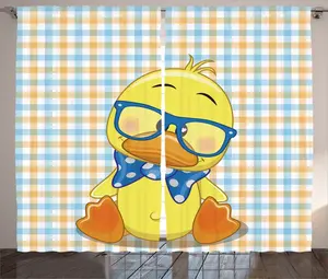 Шторы ABAKUHAUS Cartoon Rustic Curtain, Hipster Boho Cool Duck, универсальные ленточные шторы для гостиной с петлями и крючками, 280 x 245 см, цвет: оранжевый, желтый, синий Abakuhaus