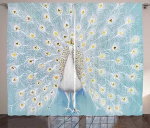 Штора ABAKUHAUS Павлин в деревенском стиле, натуральный художественный дизайн, универсальная ленточная штора для гостиной с петлями и крючками, 280 x 225 см, желто-голубой Abakuhaus