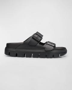 Изысканные кожаные сандалии на платформе Arizona с двумя пряжками BIRKENSTOCK, цвет Black
