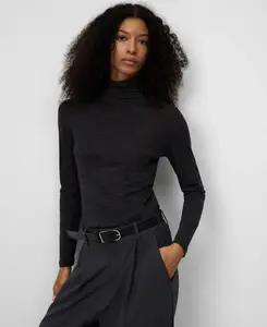 Женская футболка из шерсти мериноса с высоким воротником Adolfo Dominguez, темно-серый