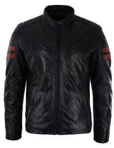 Кожаная байкерская гоночная куртка короткая TruClothing, черный