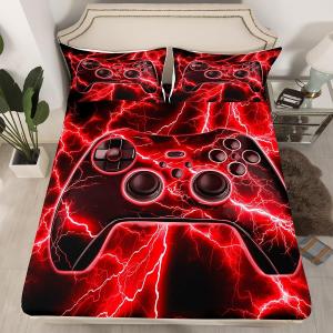 Erosebridal Игровой комплект постельного белья Gamer с ретро-консолью и красной молнией, Black Red