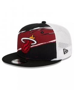 Мужская черно-белая регулируемая кепка Miami Heat Tear Trucker 9FIFTY New Era