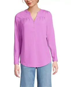 Женская легкая трикотажная туника с длинным рукавом и вырезом Lands' End, розовый