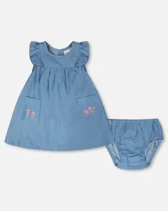 Светло-голубое платье из шамбре и комплект из шорт и панталонов Deux Par Deux