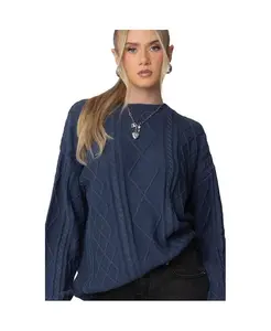 Женский оверсайз свитер Jessy с косой вязкой Edikted, синий