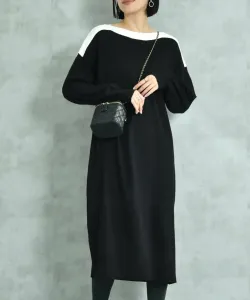 Трикотажное платье с вырезом-лодочкой, сочетающее в себе разные цвета Interplanet, цвет Color: Black