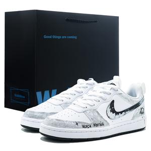 Кроссовки для скейтбординга Court Borough Ink Painting BAG низкие детские подростковые Nike, белый/серый