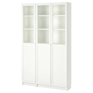 Книжный шкаф гребень с панельными/стеклянными дверцами BILLY/OXBERG IKEA, 120x30x202 см, цвет white/glass